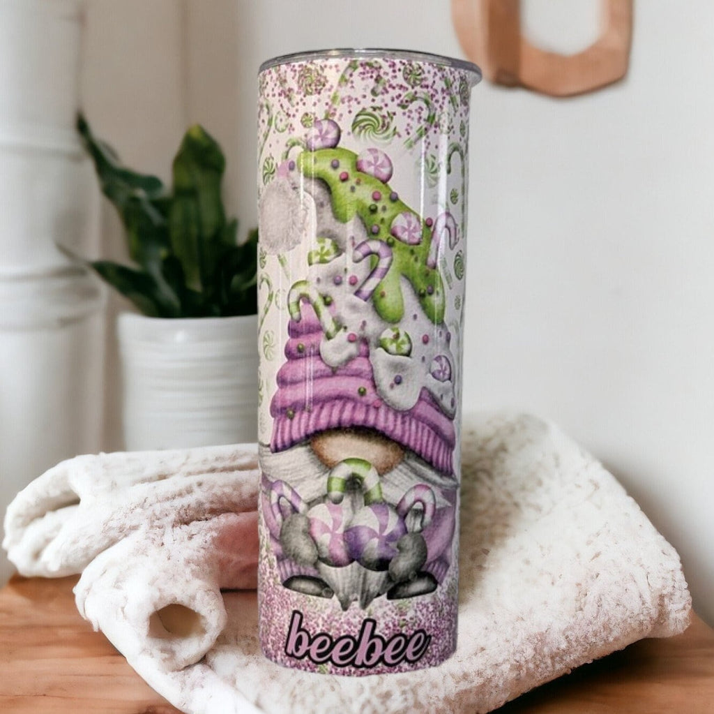 Candy Cane Gnome Tumbler  20oz With Reusable Straw