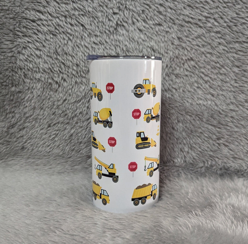 Kids Construction Tumbler 15oz With Reusable Straw, Can Be Personalized