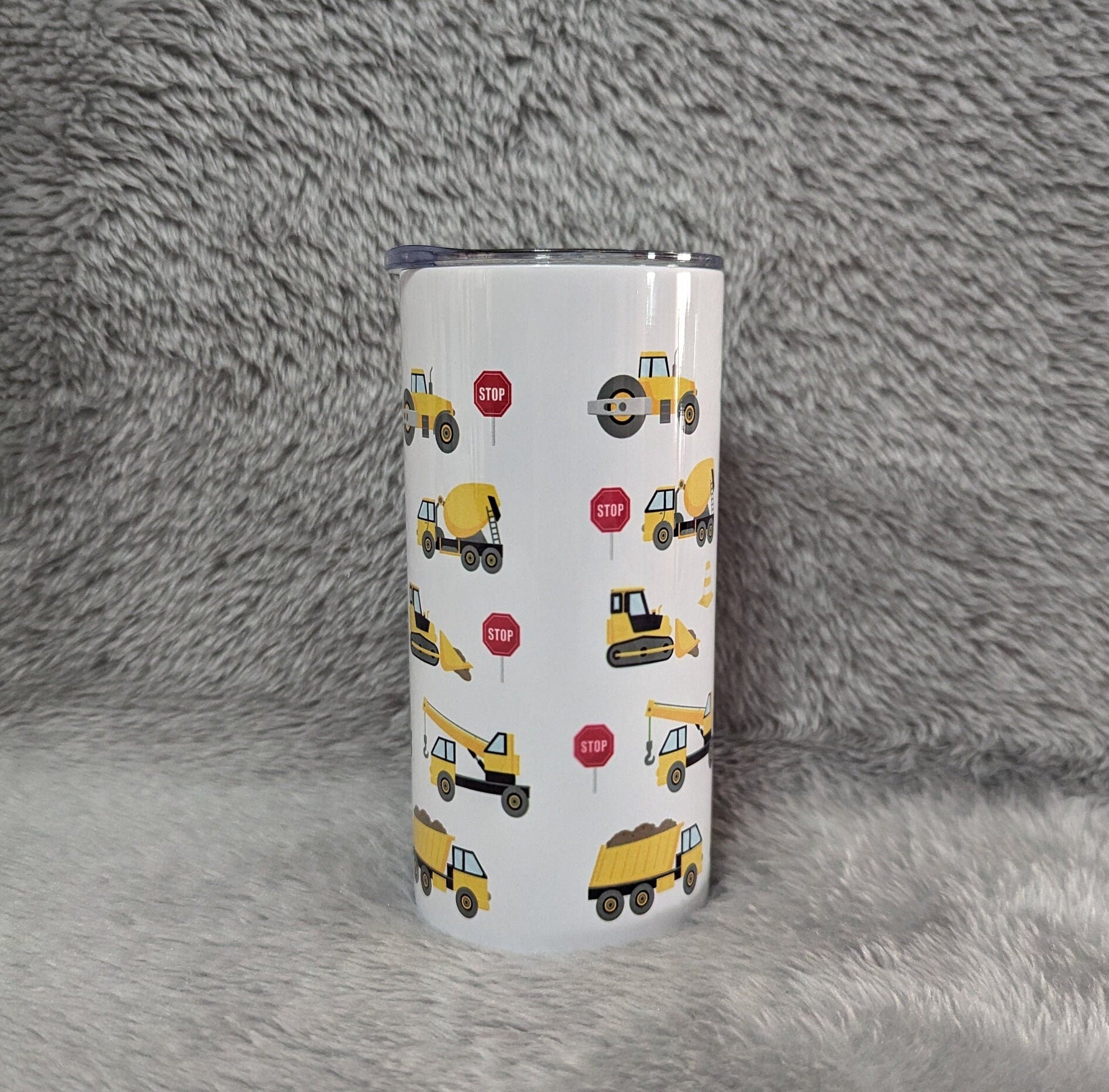 Kids Construction Tumbler 15oz With Reusable Straw, Can Be Personalized