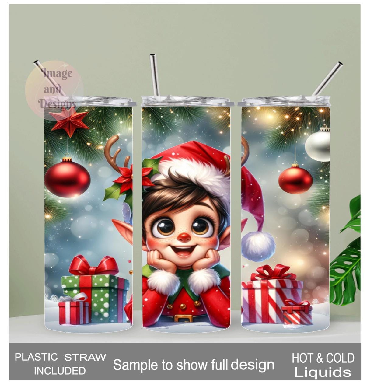 Christmas Elf Tumbler 20oz With Reusable Straw, Can Be Personalized