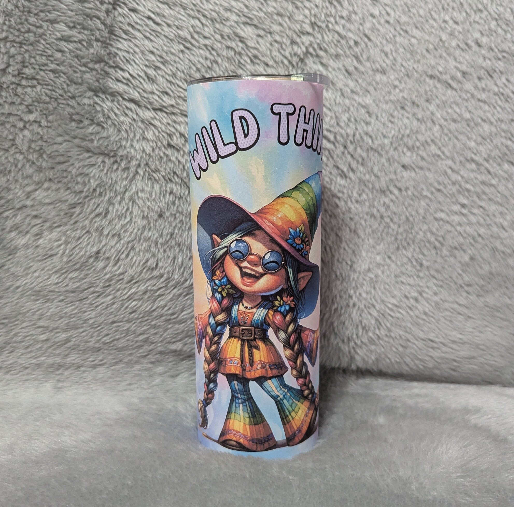 Wild Thing Girl Hippie Gnome Tumbler 20oz With Reusable Straw, Can Be Personalized
