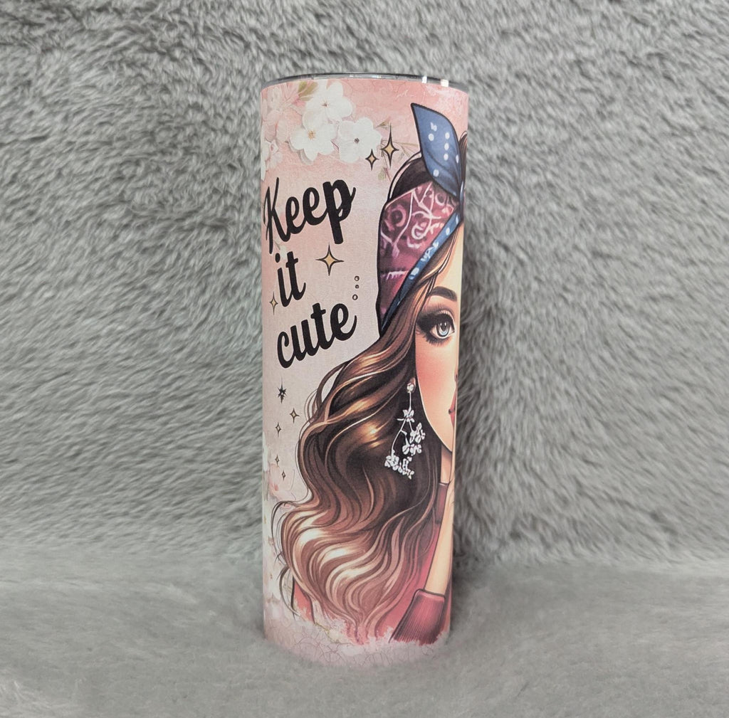 Keep It Cute Keep It Mute Girl Tumbler 20oz With Reusable Straw, Can Be Personalized