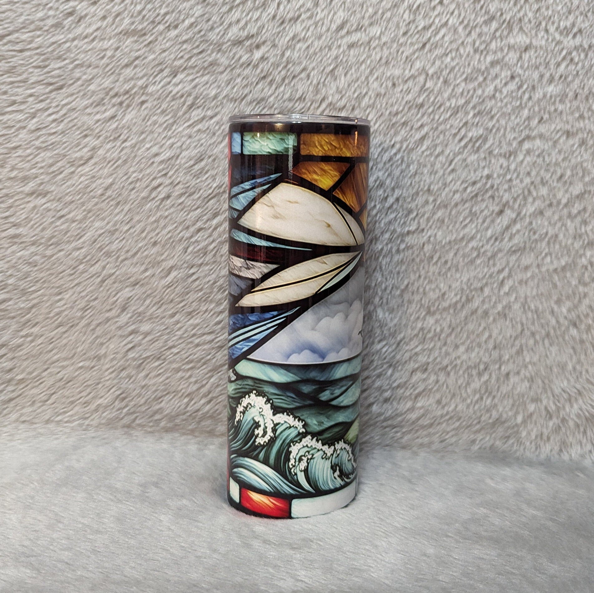 Beautiful Lighthouse Tumbler With A Stained Glass Design 20oz With Reusable Straw, Can Be Personalized