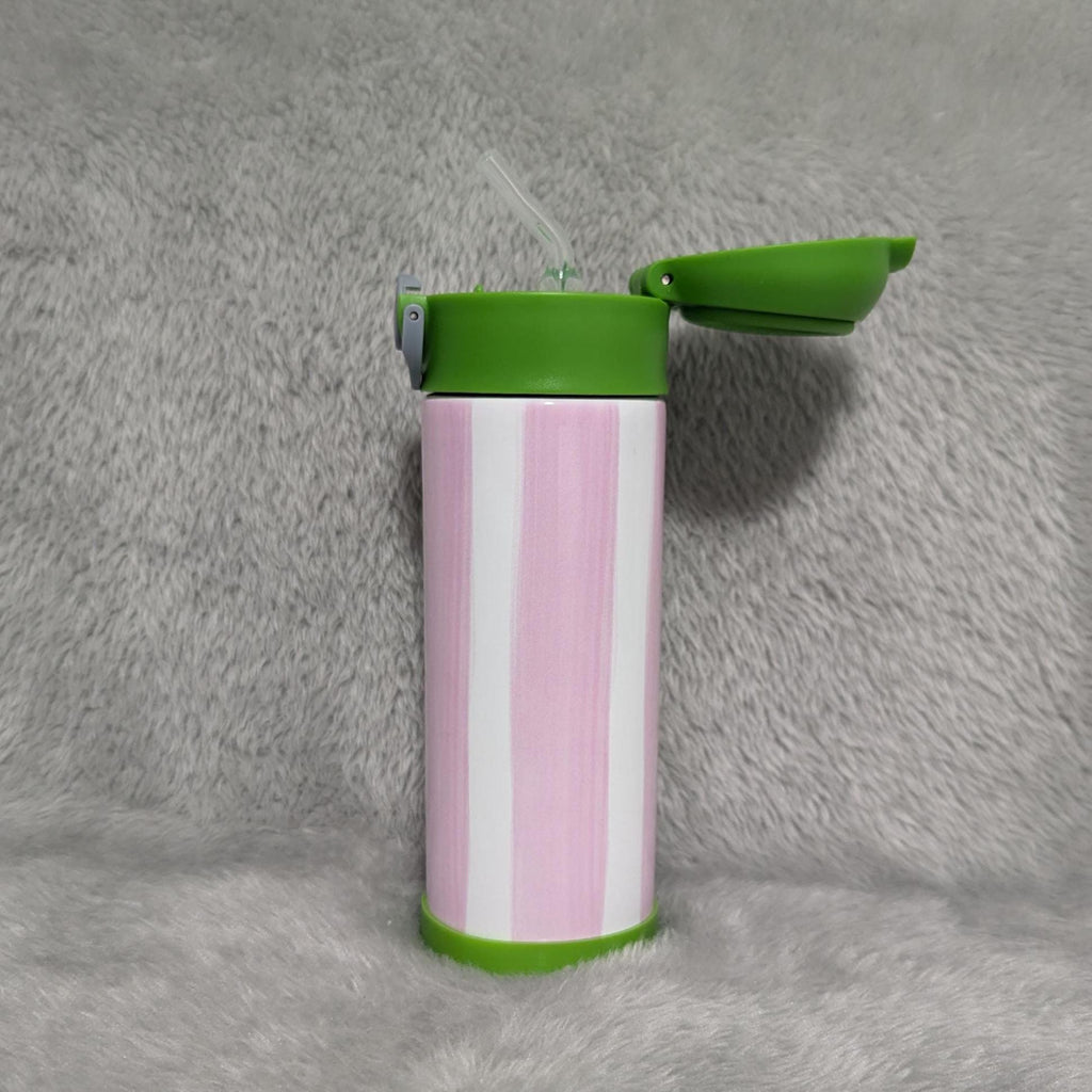 Kids Striped Water Bottle 12oz With Reusable Straw Can Be Personalized