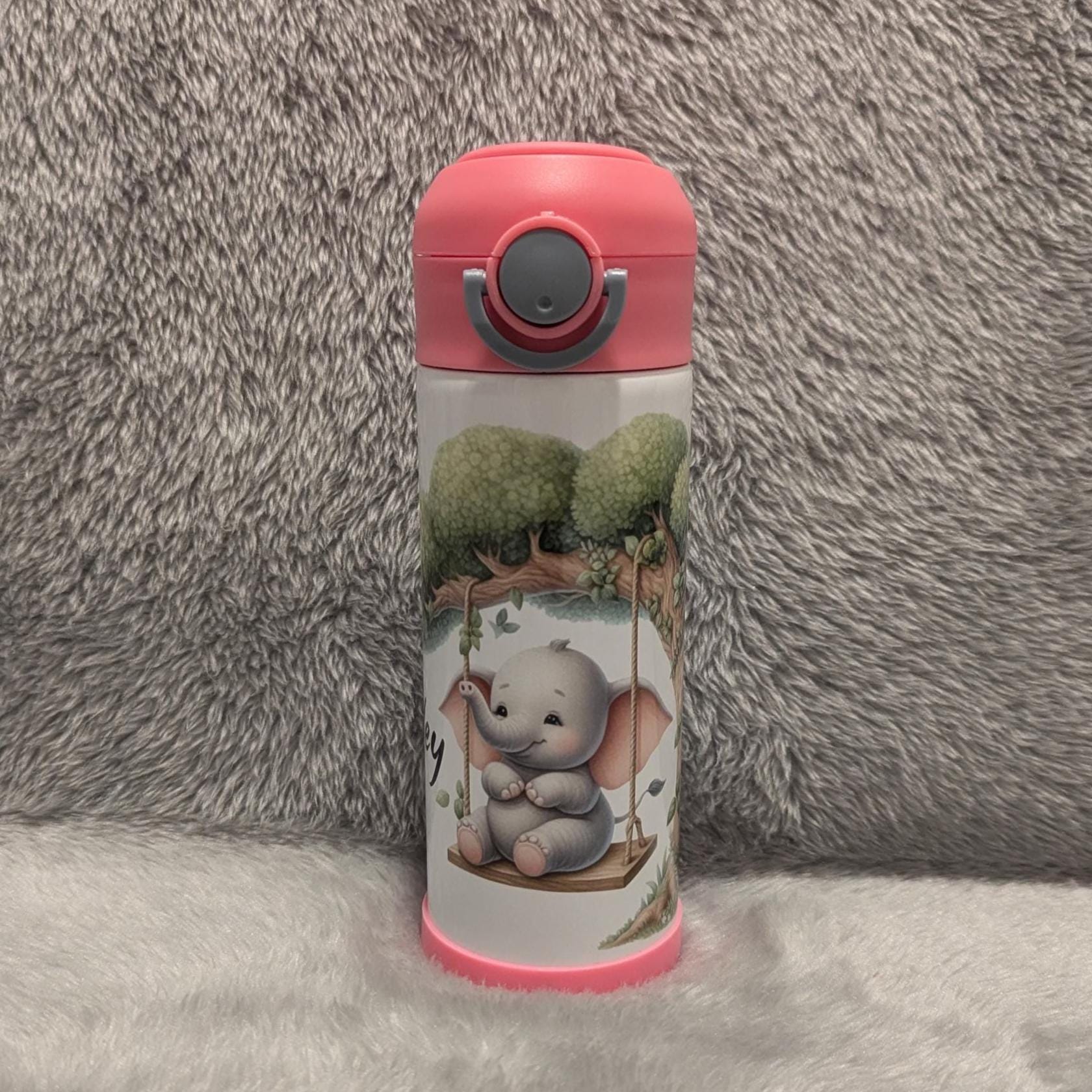 Kids Elephant Water Bottle 12oz With Reusable Straw Can Be Personalized