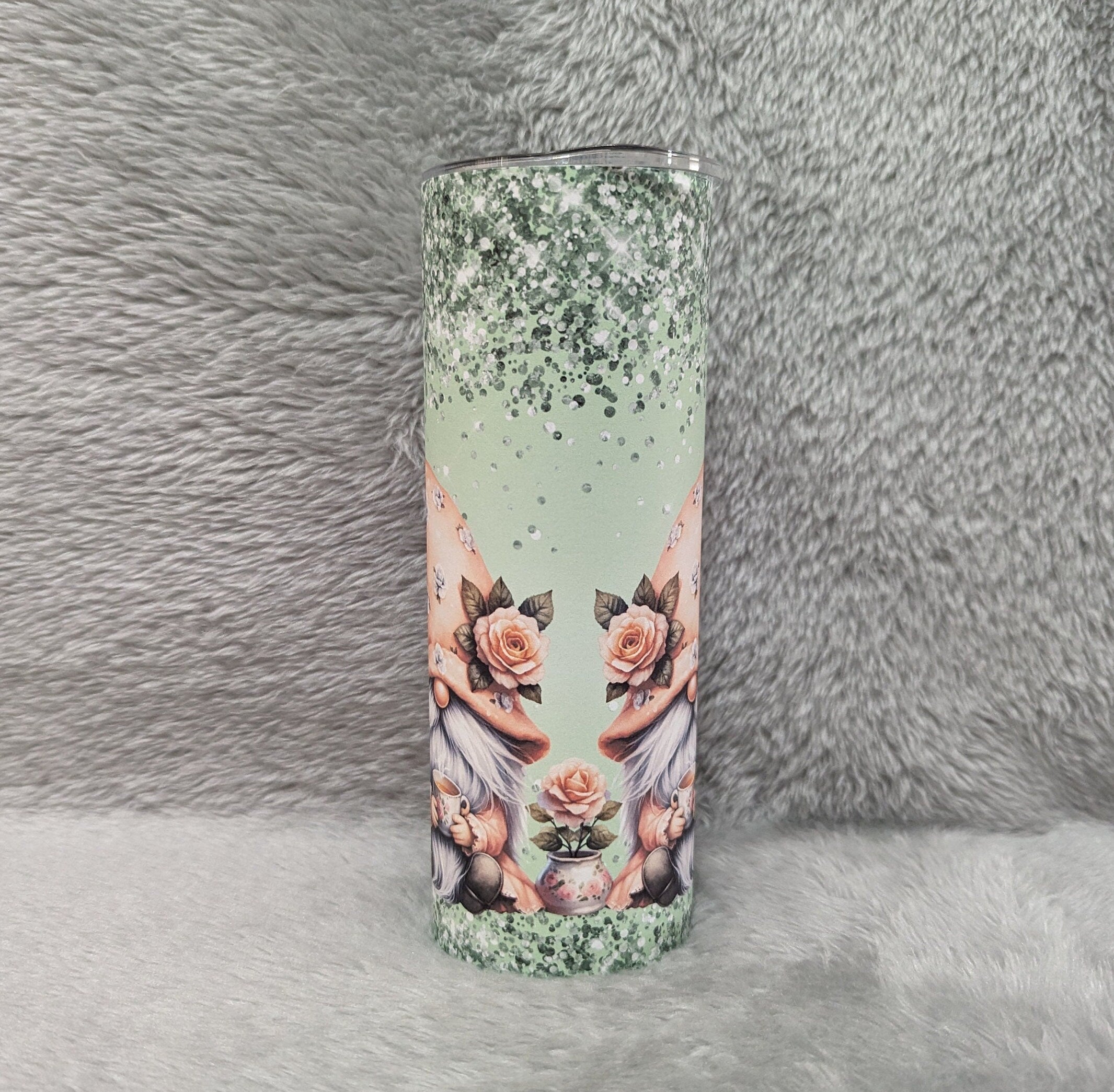 Tea Time Picnic Gnomes Tumbler 20oz With Reusable Straw, Can Be Personalized