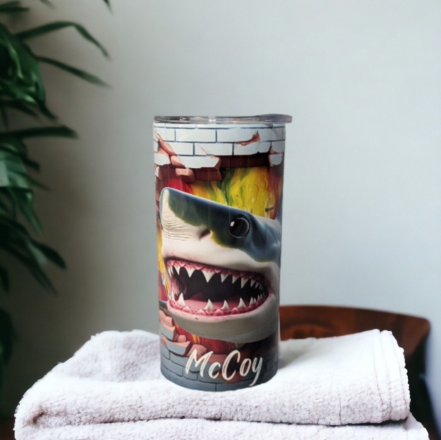 Kids Shark Tumbler 15oz With Reusable Straw, Can Be Personalized