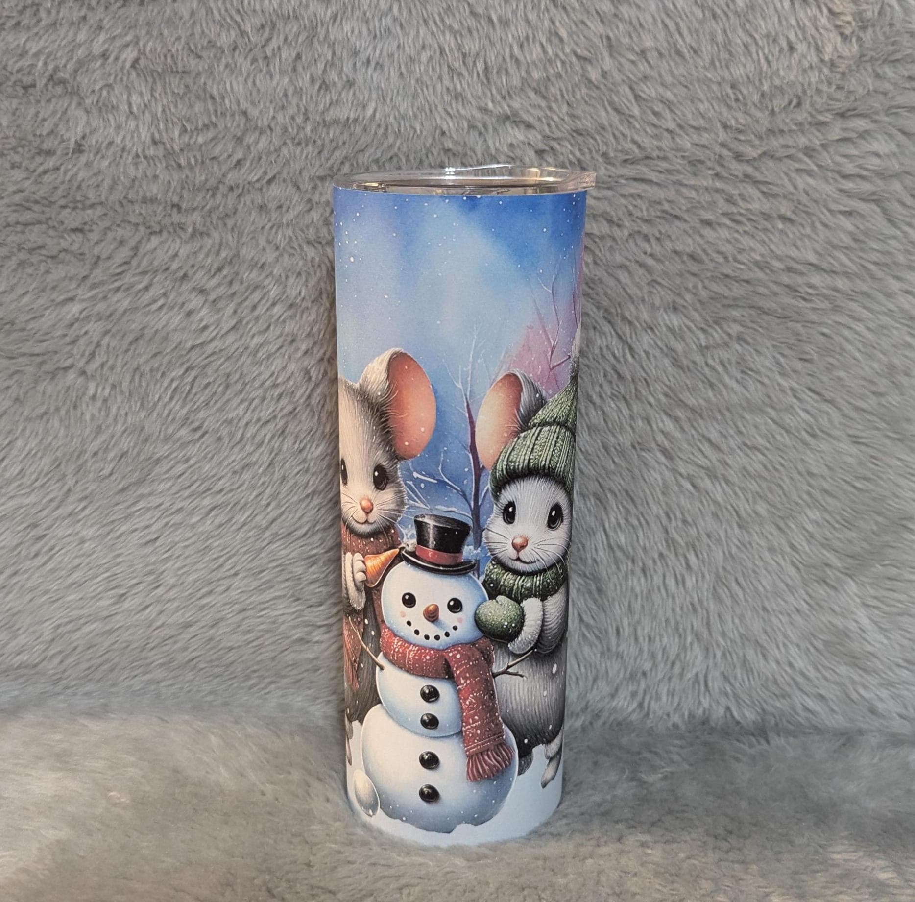 Winter Mouse/Mice Tumbler 20oz With Reusable Straw, Can Be Personalized