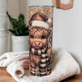 Adorable Highland Cow Christmas Tumbler 20oz With Reusable Straw, Can Be Personalized