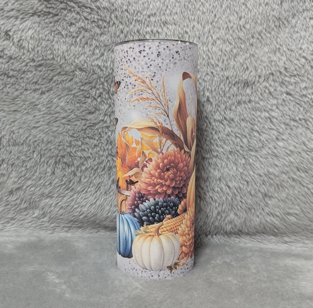 Floral Pumpkin Tumbler 20oz With Reusable Straw, Can Be Personalized