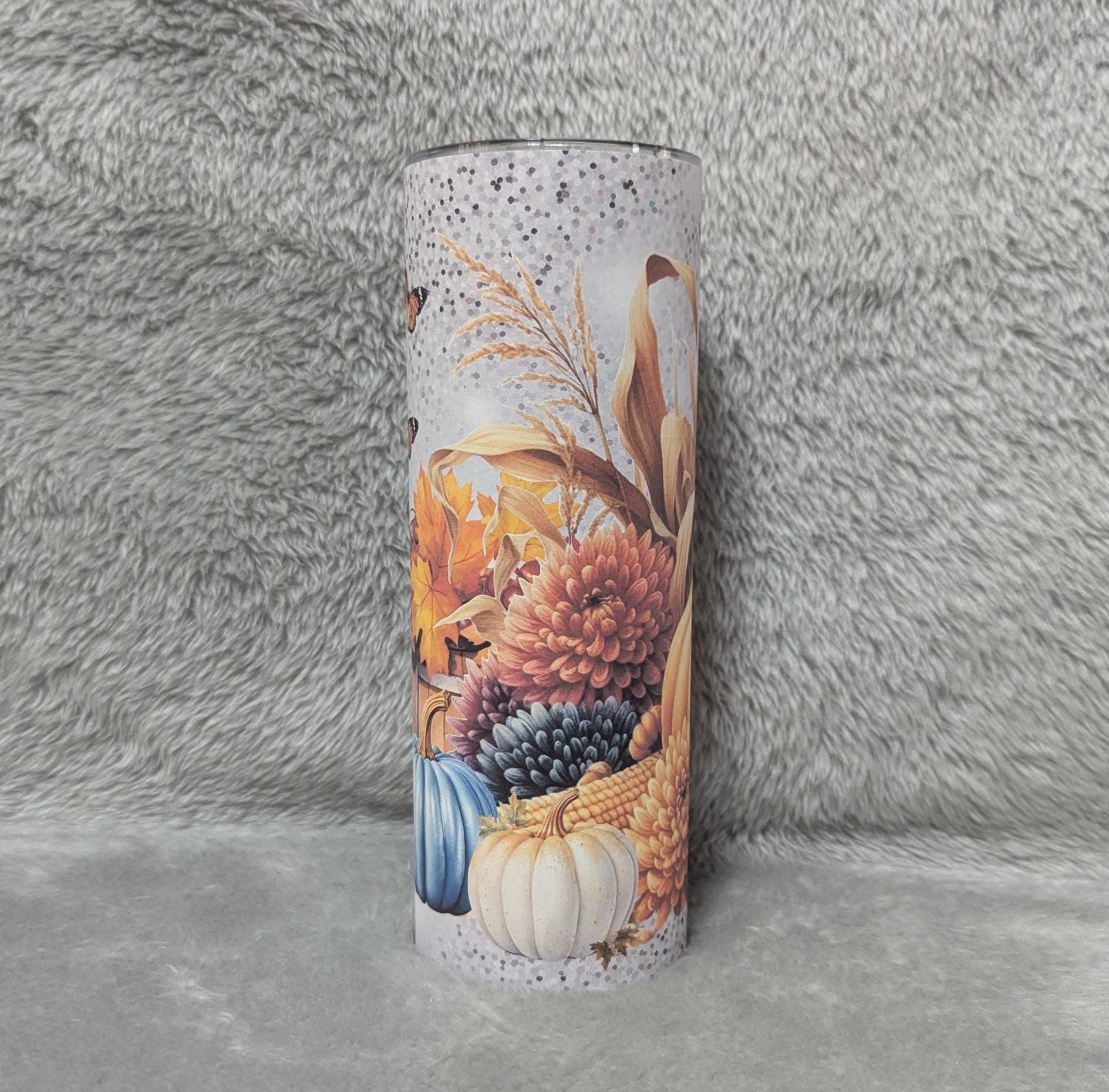 Floral Pumpkin Tumbler 20oz With Reusable Straw, Can Be Personalized