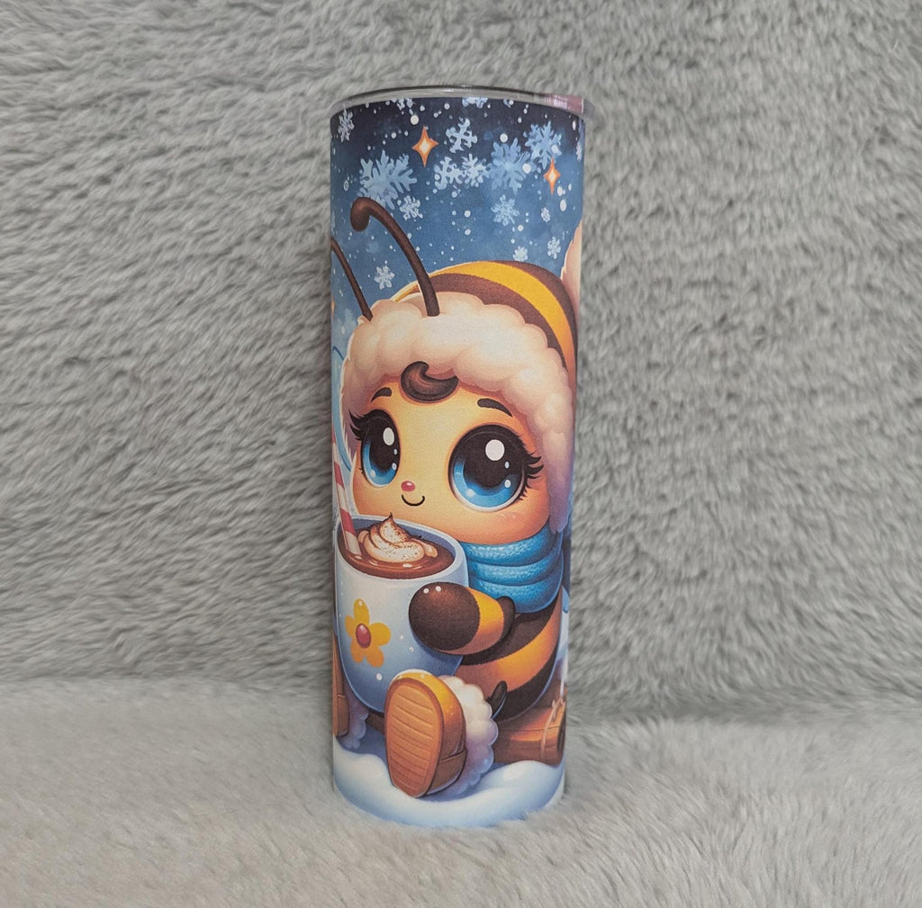 Winter Bee Tumbler 20oz With Reusable Straw, Can Be Personalized