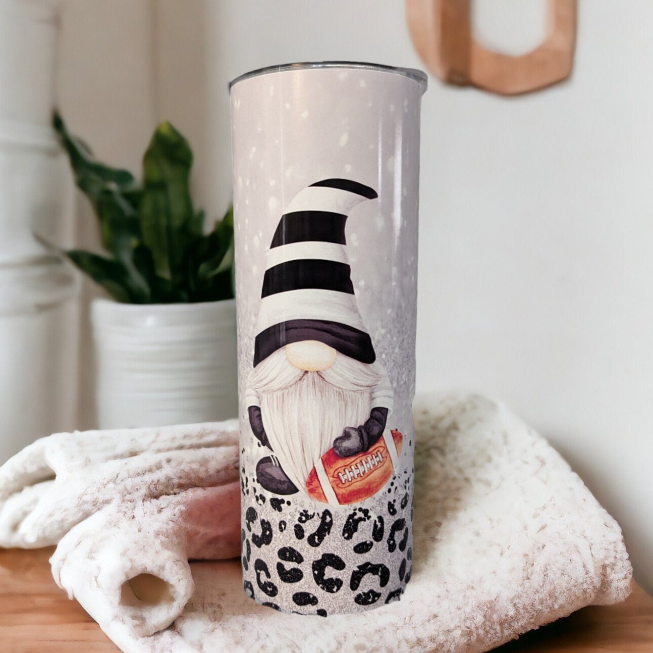 Football Gnome Tumbler 20oz With Reusable Straw, Can Be Personalized