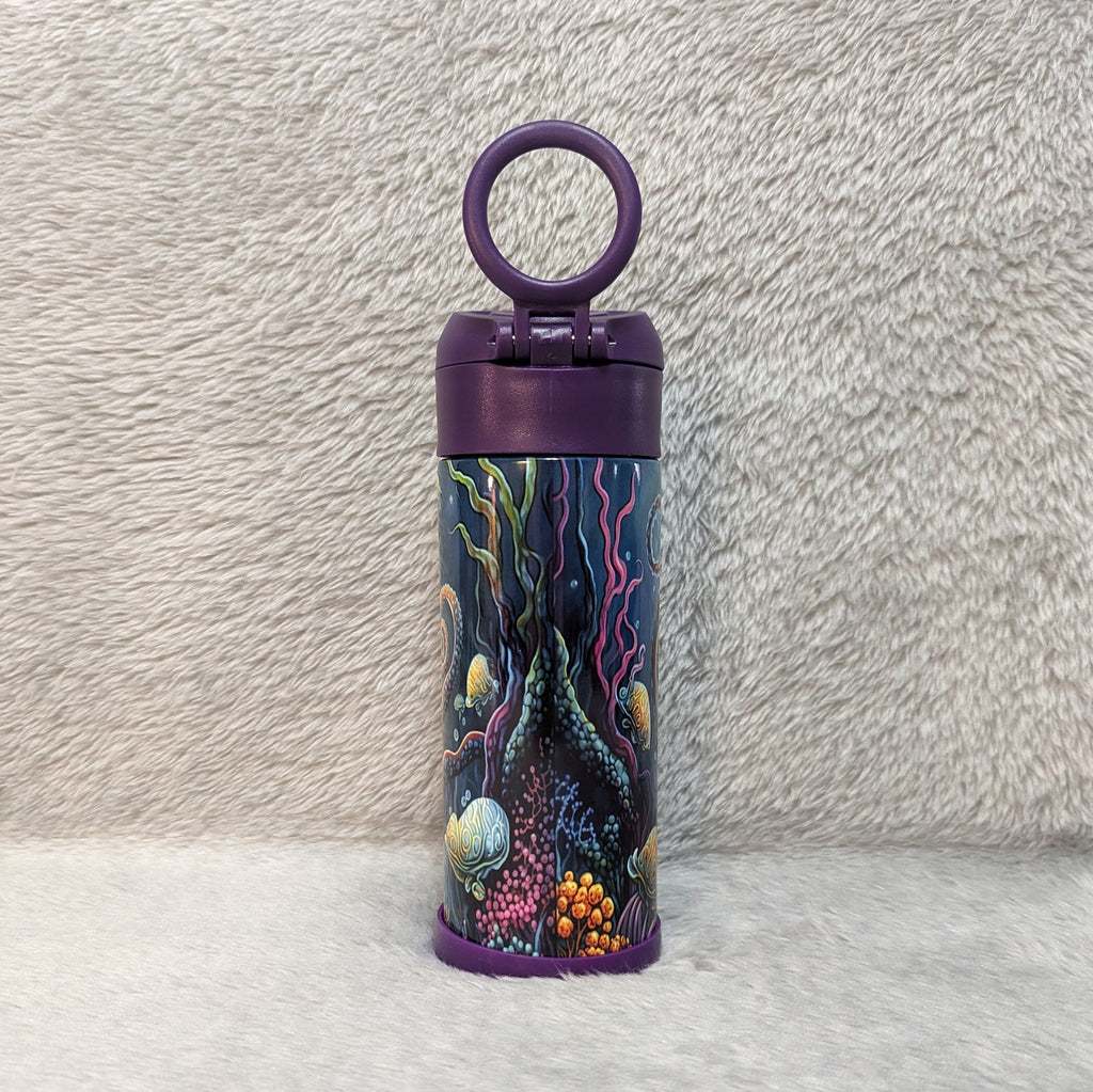 Kids Octopus Water Bottle 12oz With Reusable Straw, Can Be Personalized