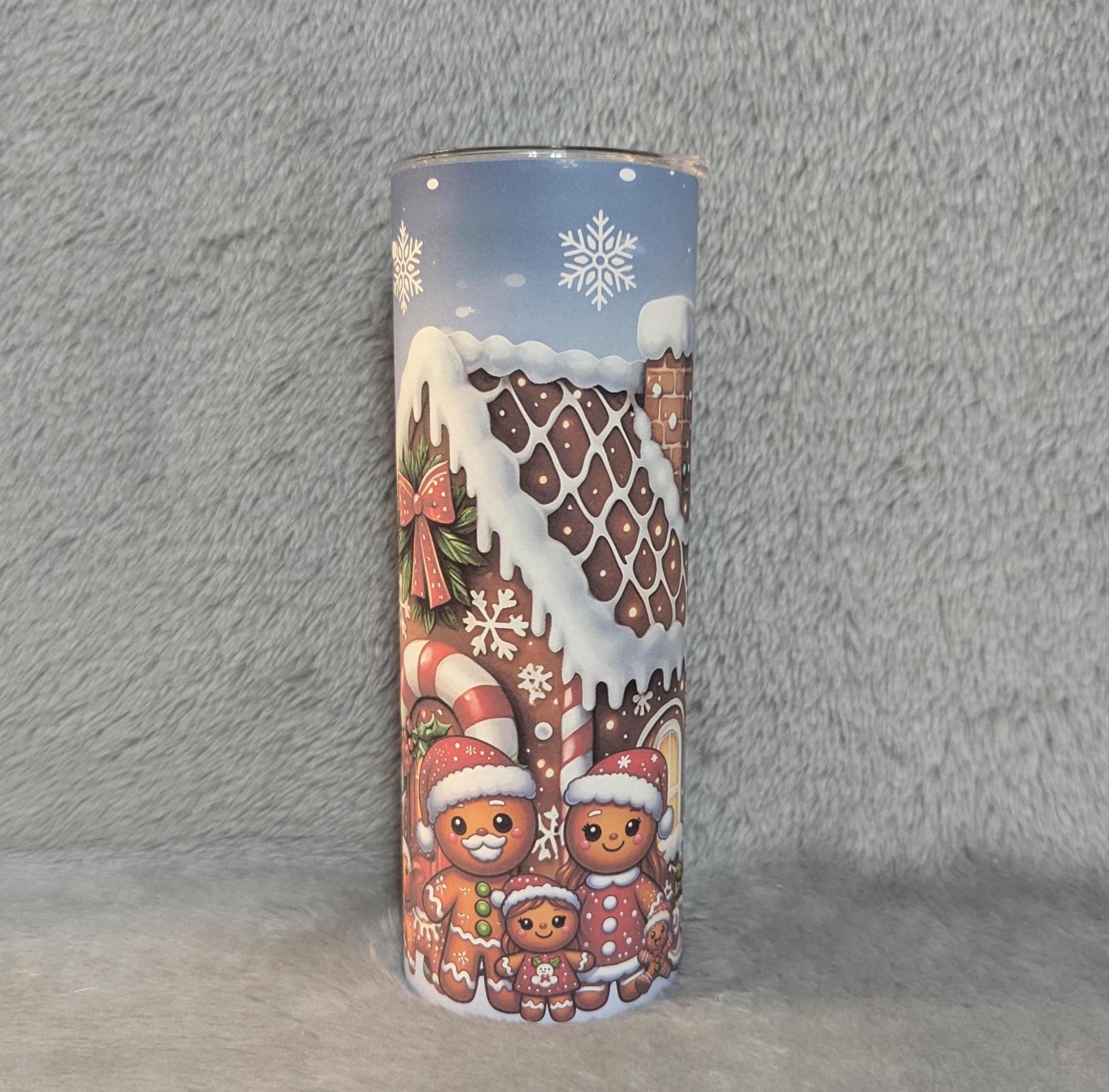 Gingerbread Family Tumbler 20oz With Reusable Straw, Can Be Personalized