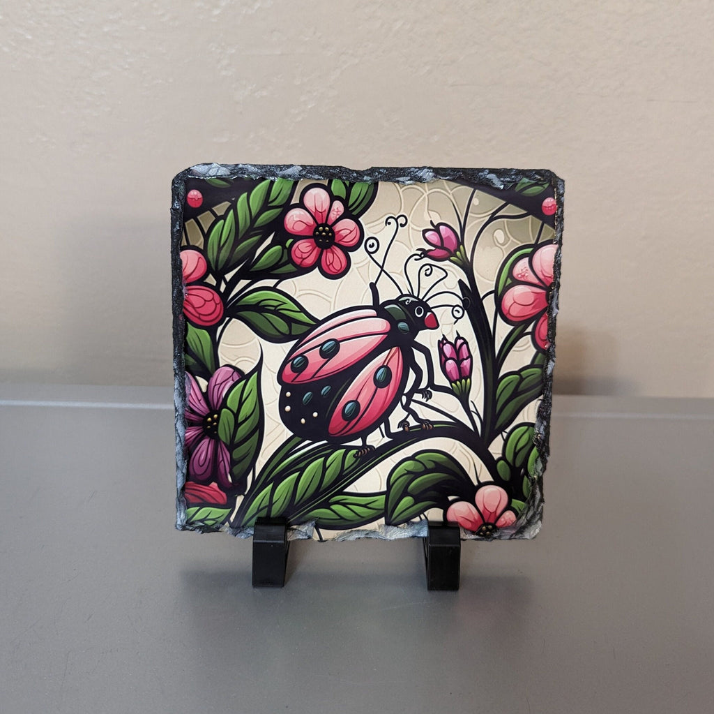 Slate Ladybug Picture With Display Legs
