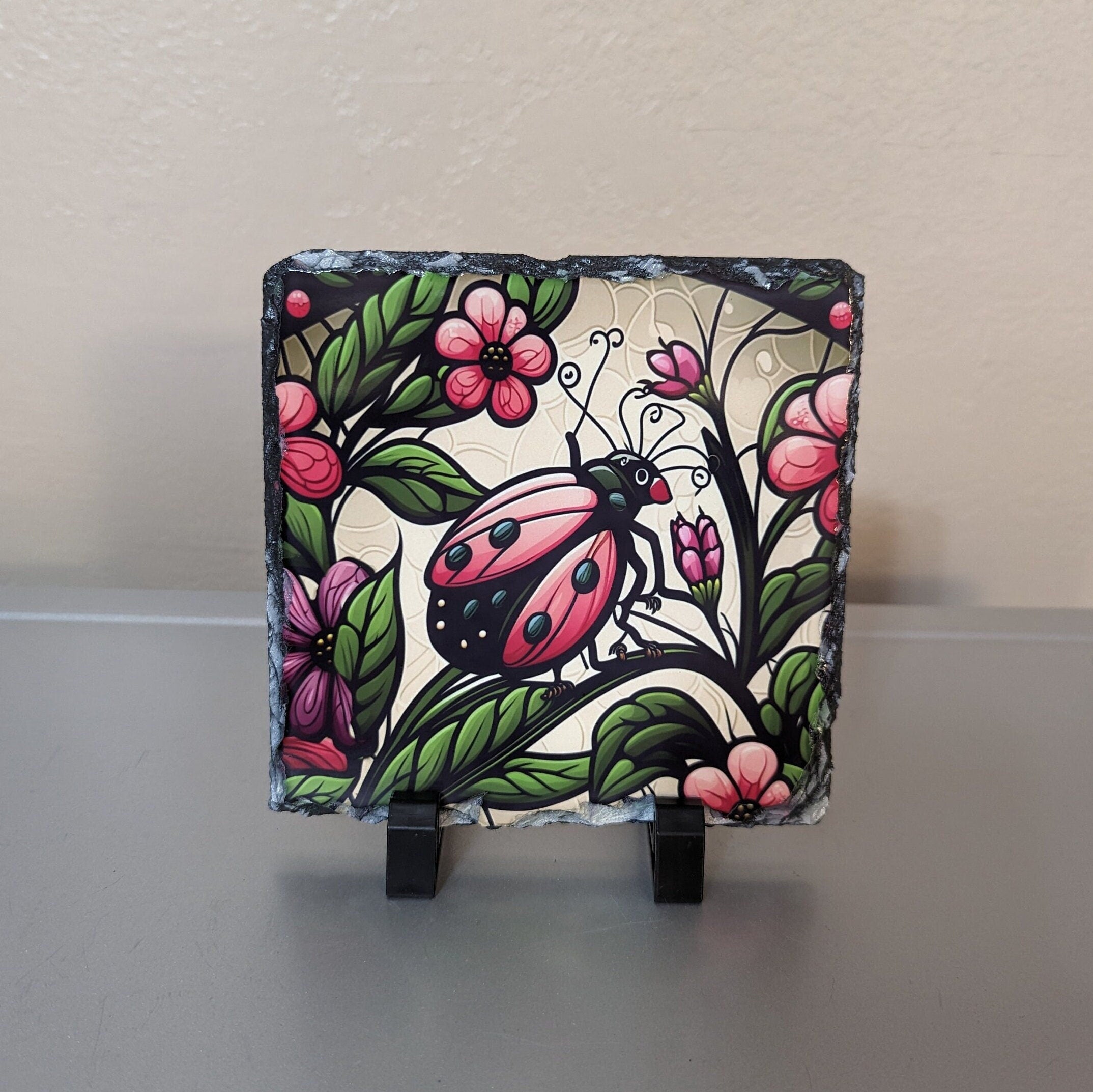 Slate Ladybug Picture With Display Legs