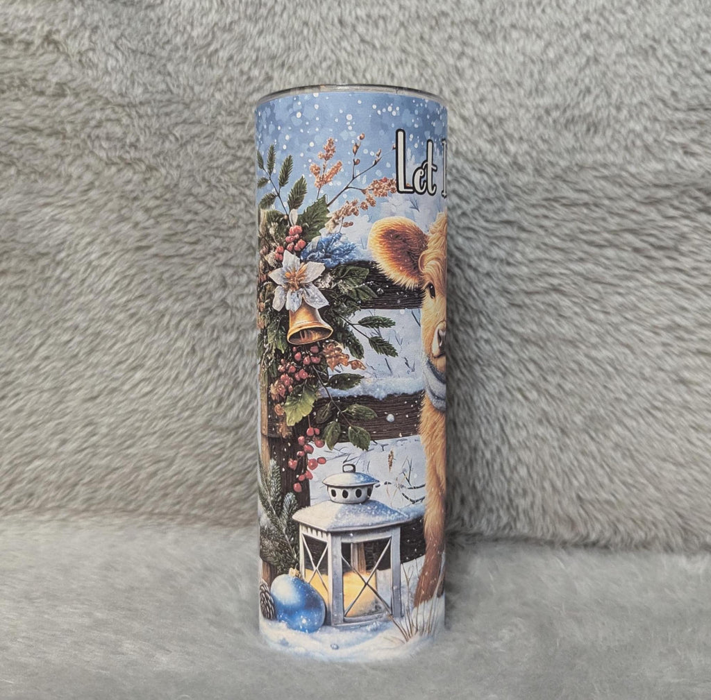 Let it Snow Highland Cow Tumbler 20oz With Reusable Straw, Can Be Personalized