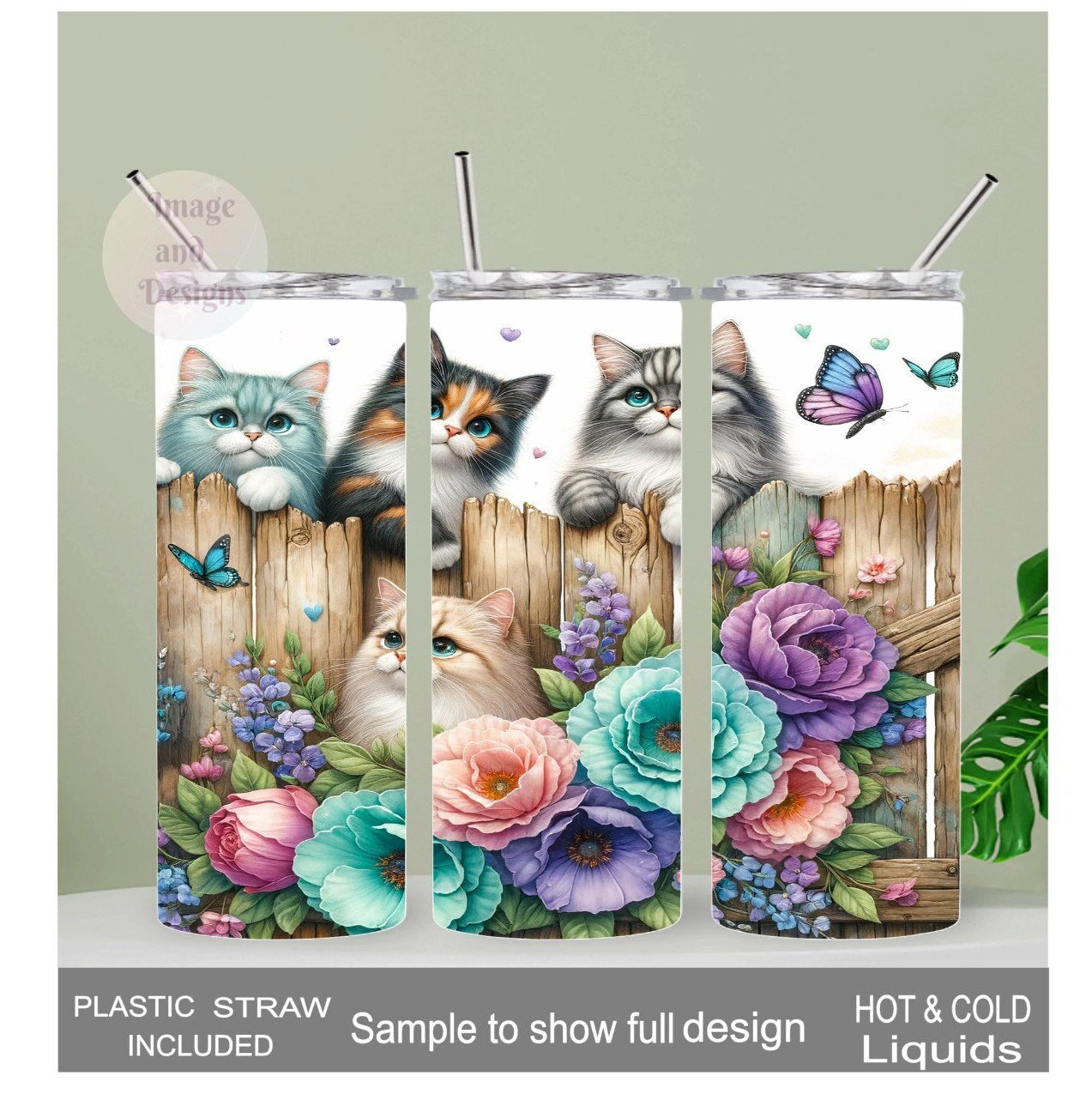 Kitten Tumbler With Cute Kittens Playing by a Fence 20oz With Reusable Straw, Can Be Personalized