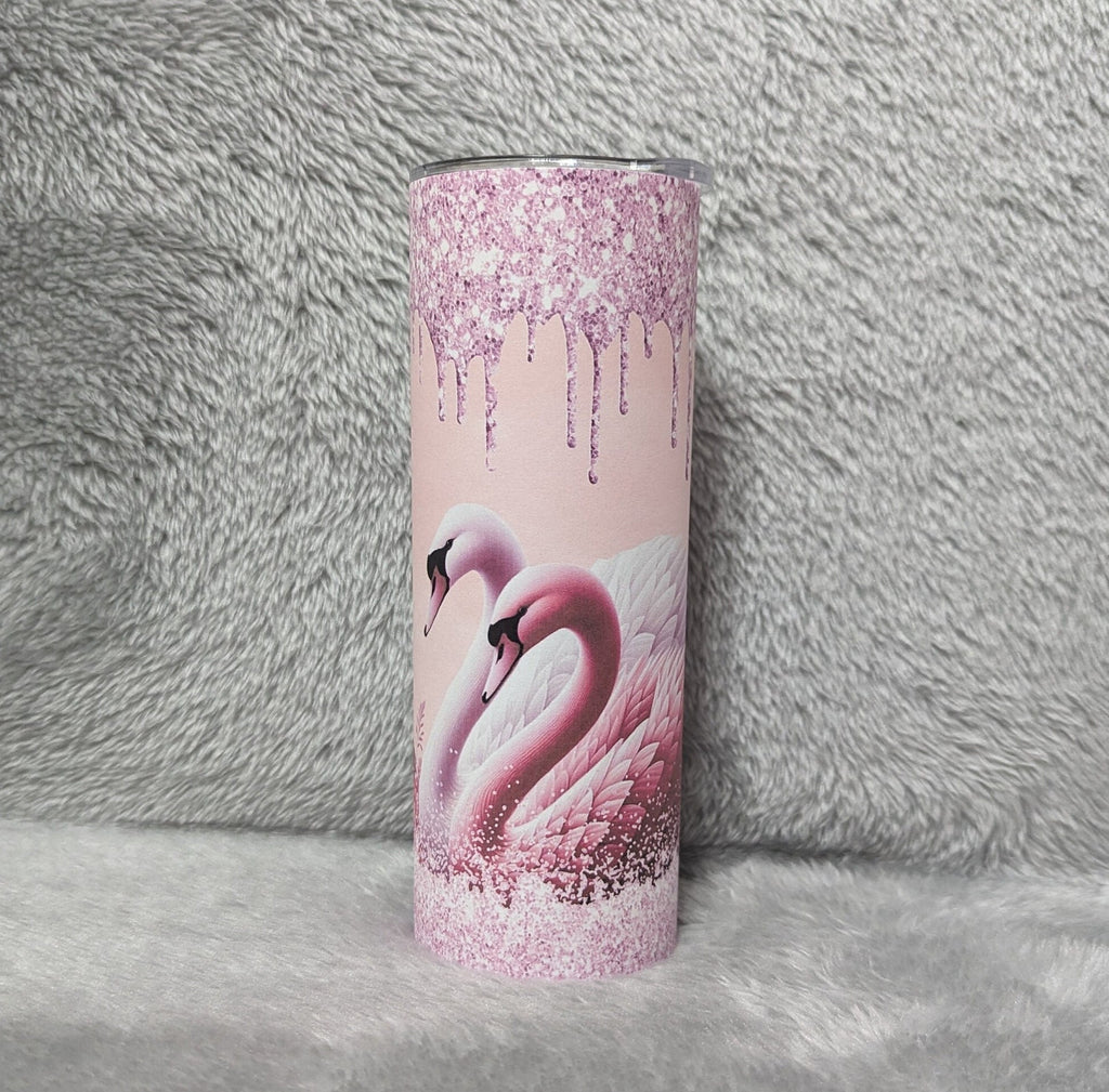 Swan Tumbler With Beautiful Swans and A Glitter Design  20oz With Reusable Straw, Can Be Personalized