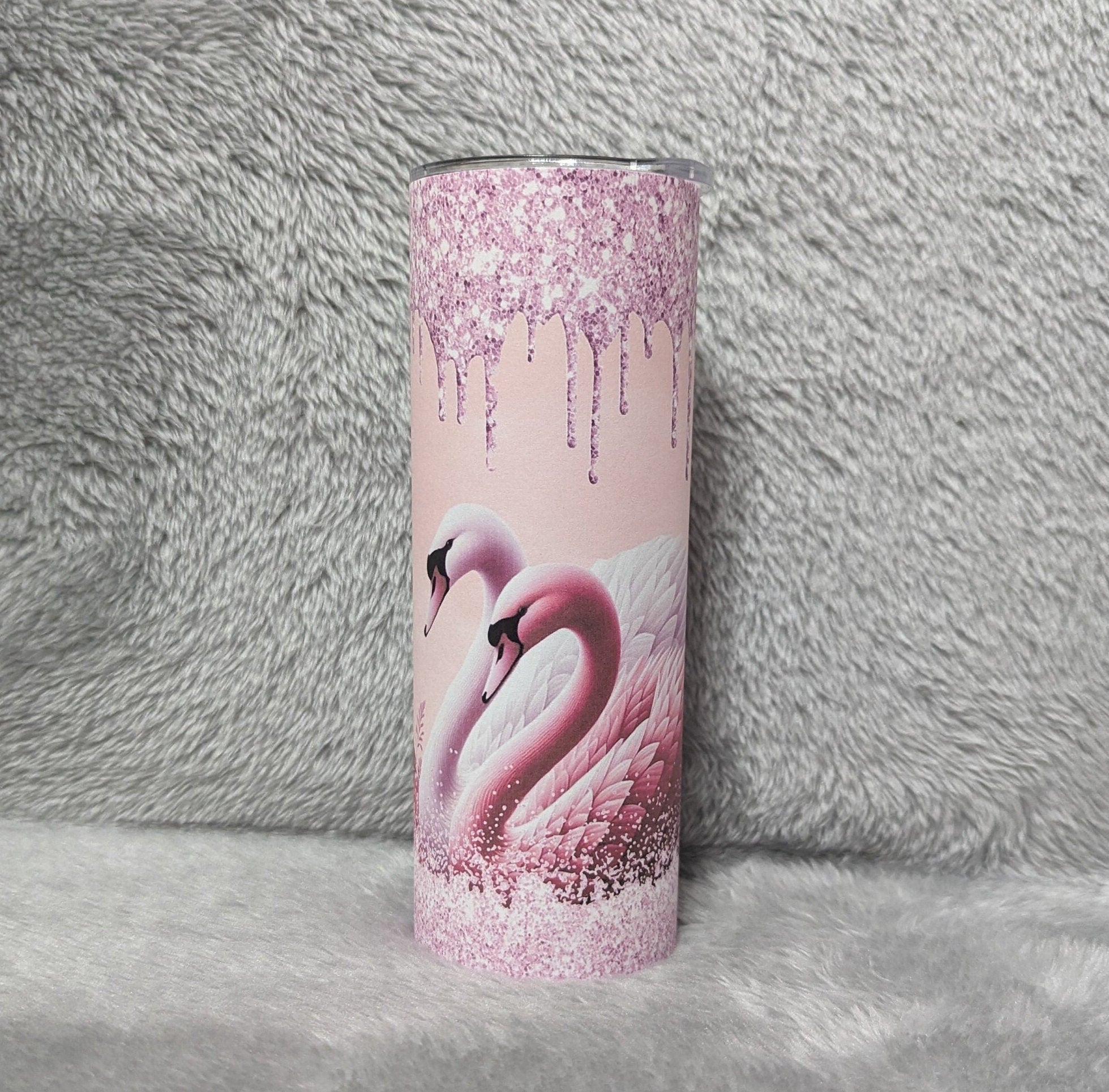 Swan Tumbler With Beautiful Swans and A Glitter Design  20oz With Reusable Straw, Can Be Personalized