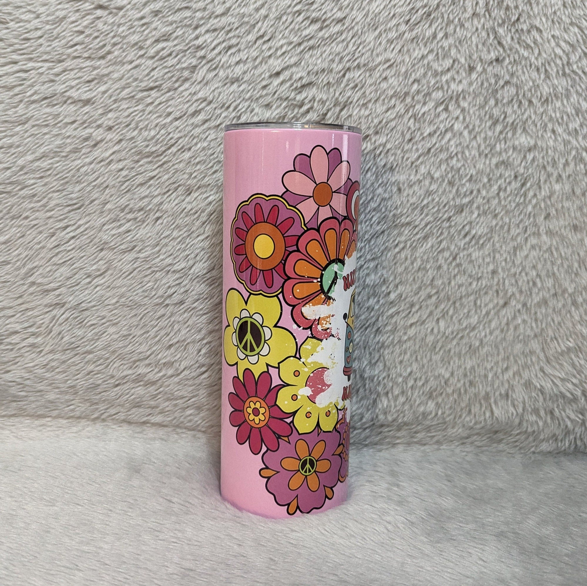 Hippie Heart Happy Heart Flower Tumbler 20oz With Reusable Straw