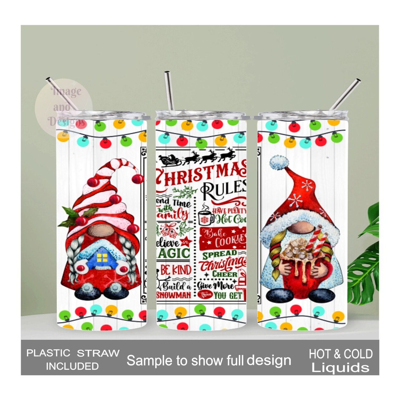 Christmas Rules Gnome Tumbler 20oz With Reusable Straw