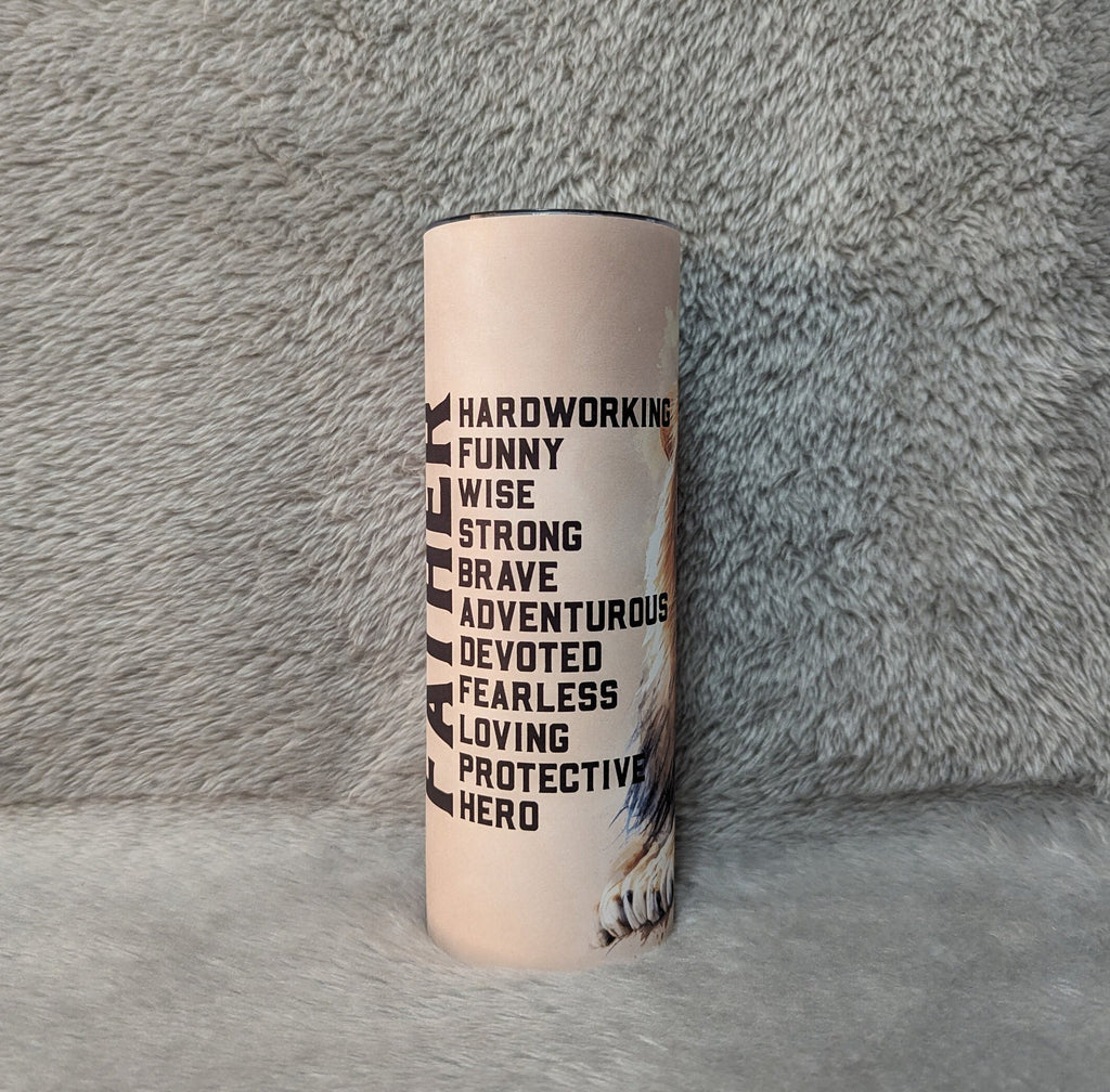 Father Tumbler With A Lion and Cub 20oz With Reusable Straw, Can Be Personalized