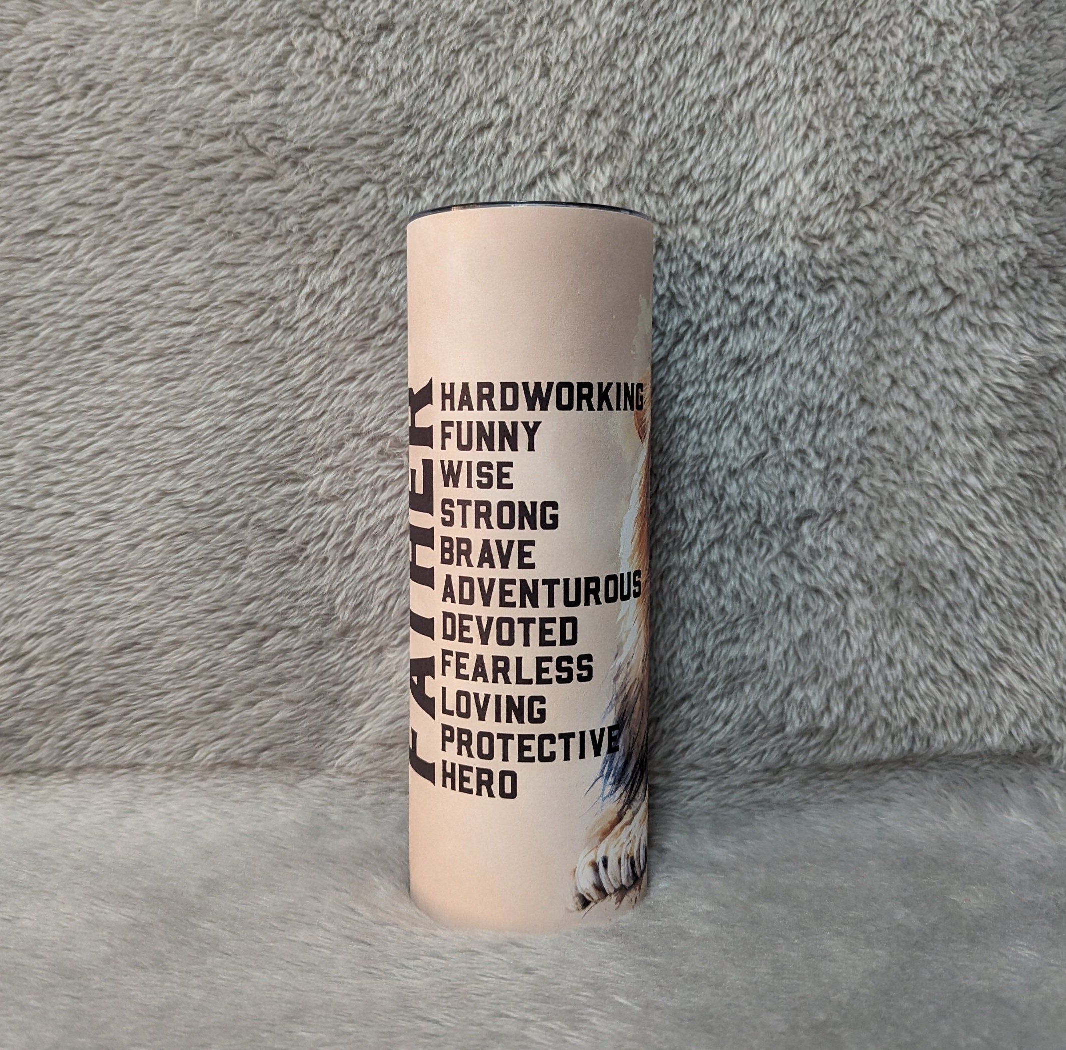 Father Tumbler With A Lion and Cub 20oz With Reusable Straw, Can Be Personalized