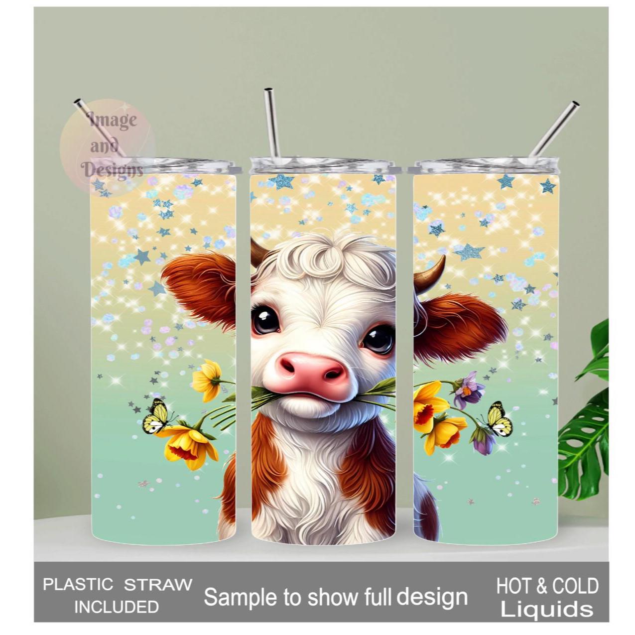 Cute Cow Tumbler Can Be Personalized 20oz With Reusable Straw, Can Be Personalized