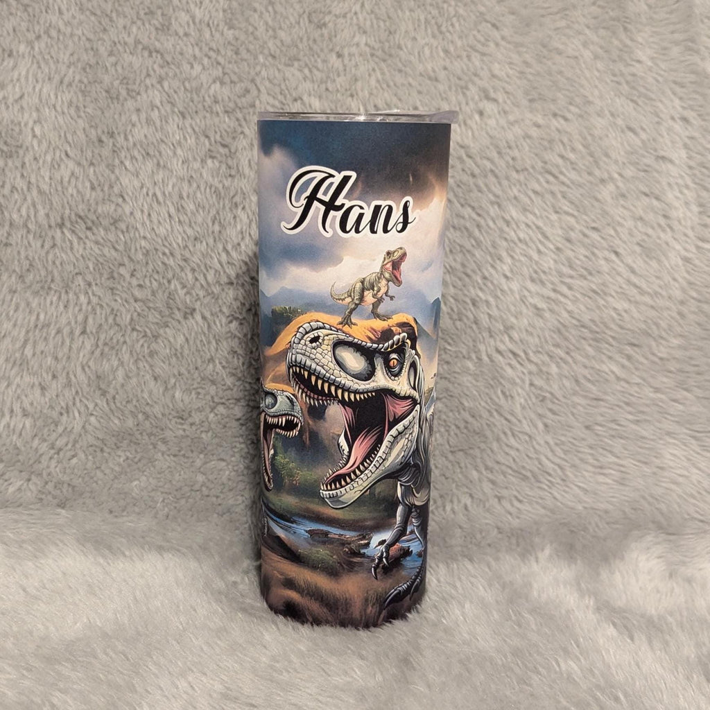 T Rex Dinosaur Tumbler 20oz With Reusable Straw, Can Be Personalized