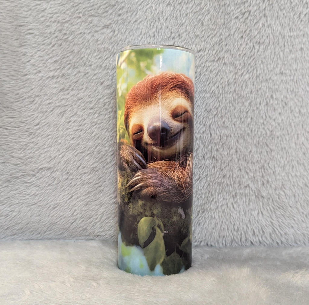 Sloth Tumbler with Sleepy Sloth 20oz With Reusable Straw, Can Be Personalized