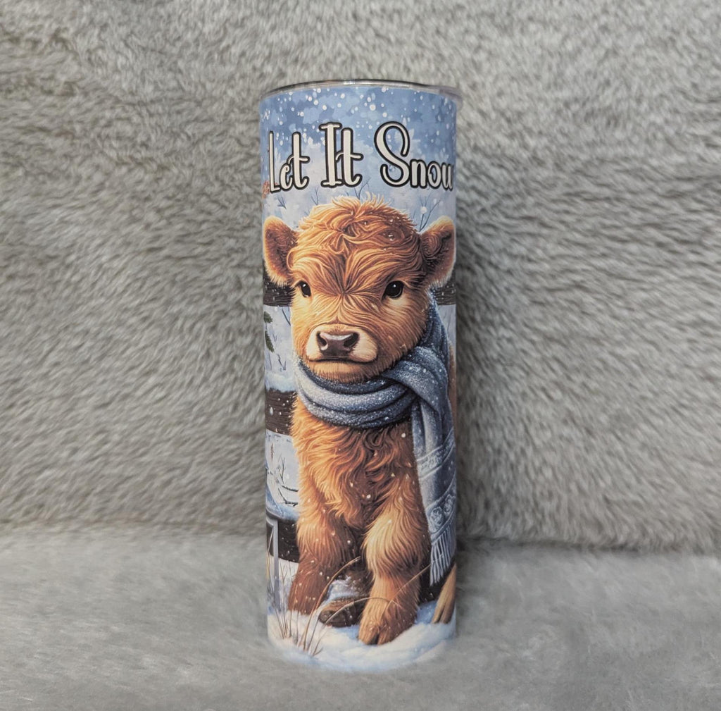 Let it Snow Highland Cow Tumbler 20oz With Reusable Straw, Can Be Personalized