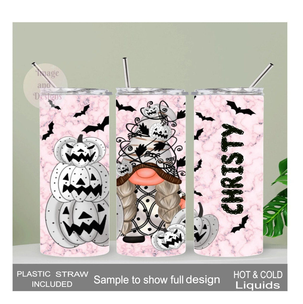 Halloween Gnome Tumbler 20oz With Reusable Straw, Can Be Personalized
