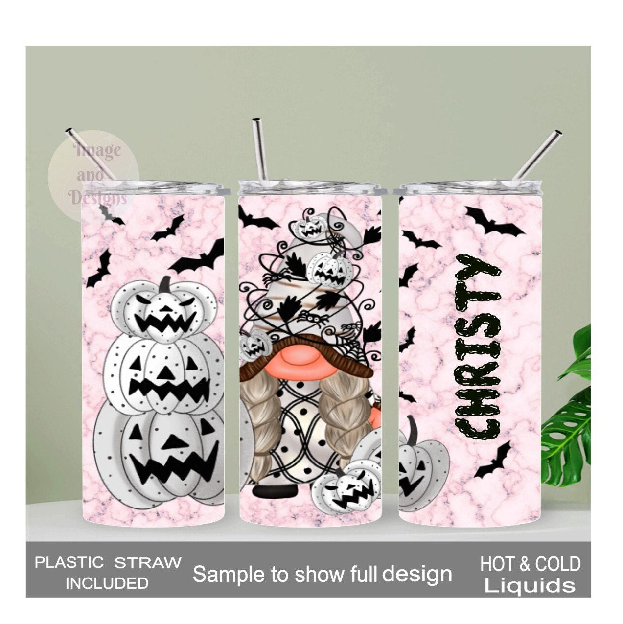 Halloween Gnome Tumbler 20oz With Reusable Straw, Can Be Personalized