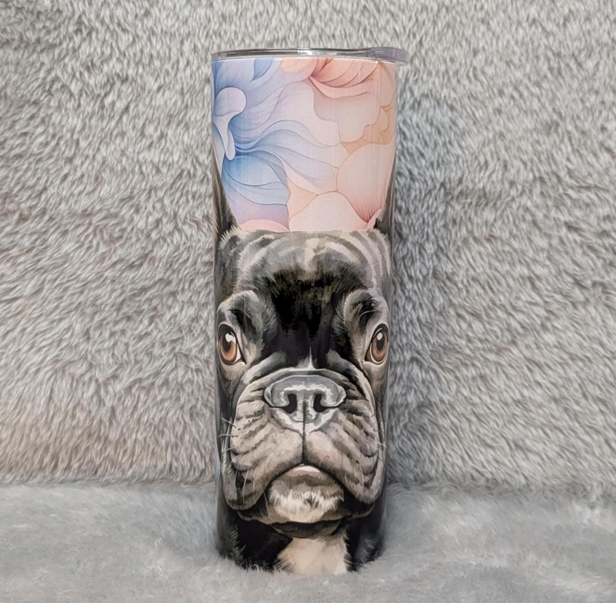 French Bulldog Tumbler 20oz With Reusable Straw, Can Be Personalized