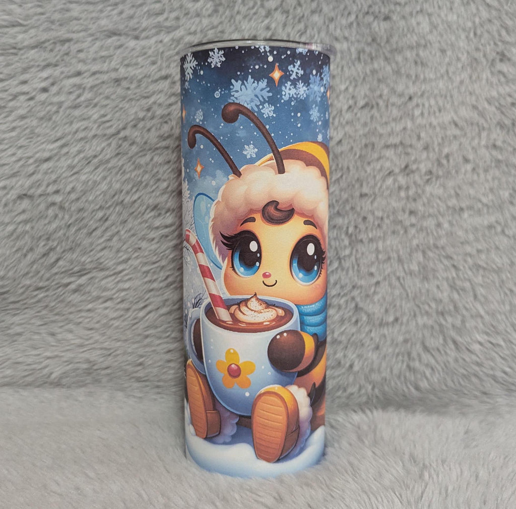 Winter Bee Tumbler 20oz With Reusable Straw, Can Be Personalized