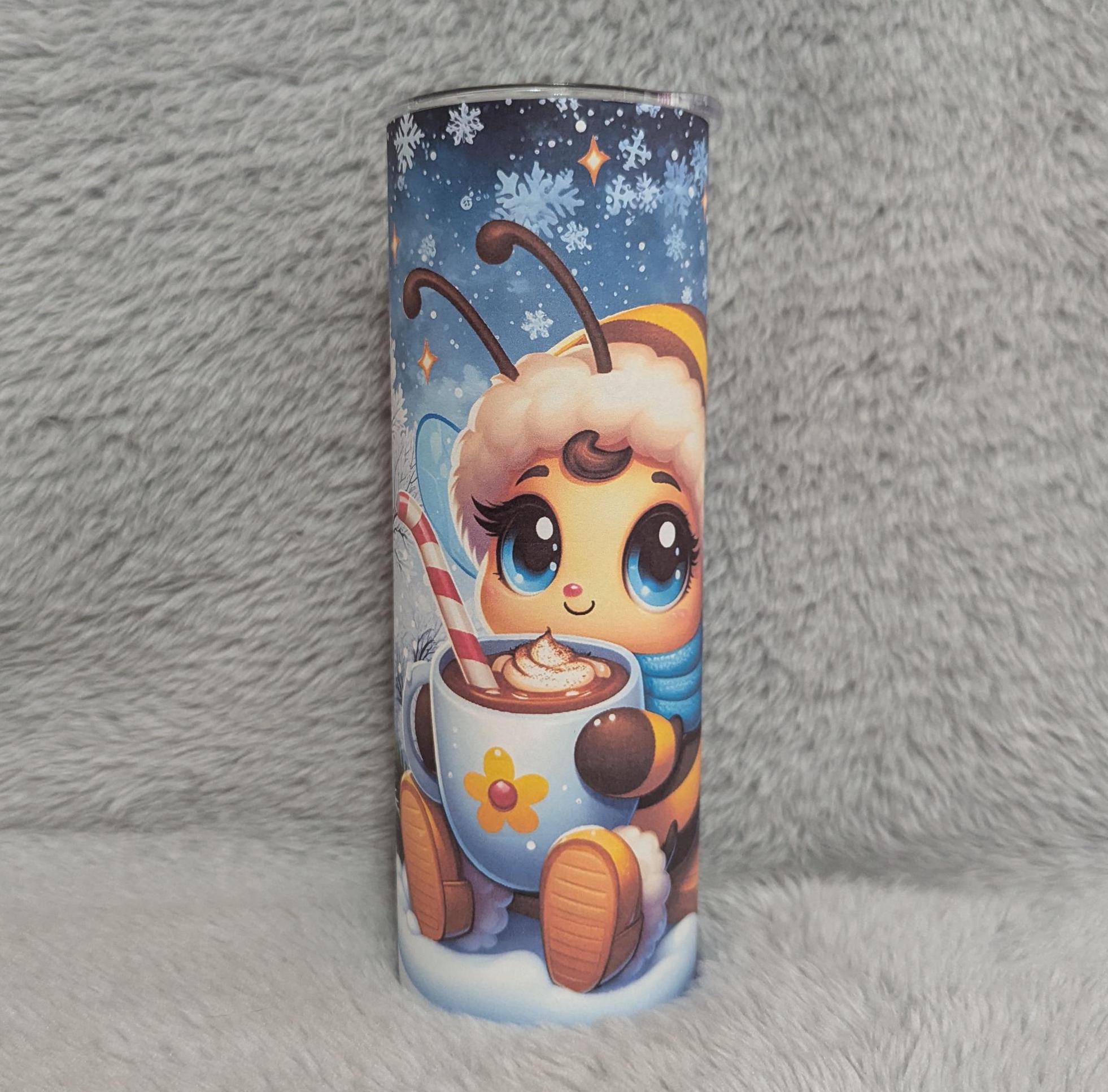 Winter Bee Tumbler 20oz With Reusable Straw, Can Be Personalized