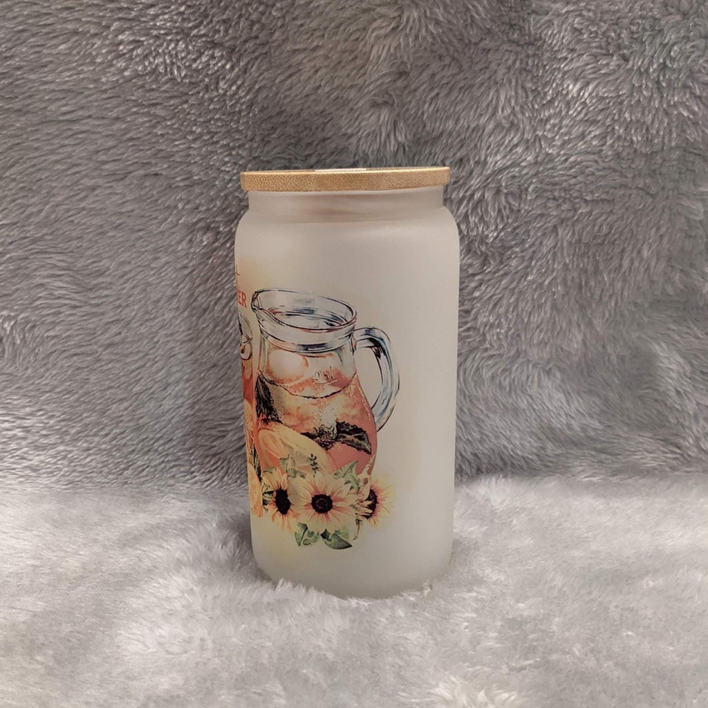 Sweet Summer Frosted Glass with Bamboo Lid & Reusable Straw