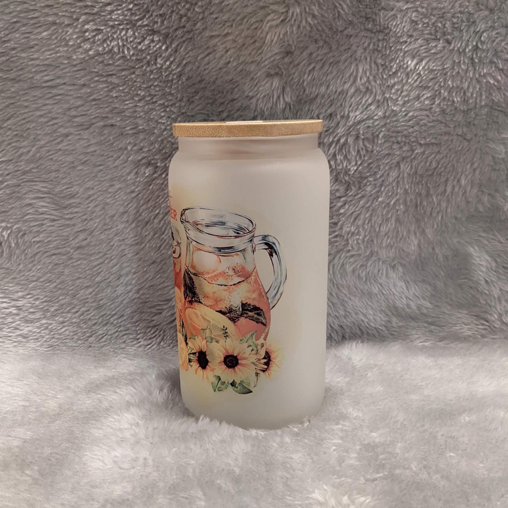 Sweet Summer Frosted Glass with Bamboo Lid & Reusable Straw