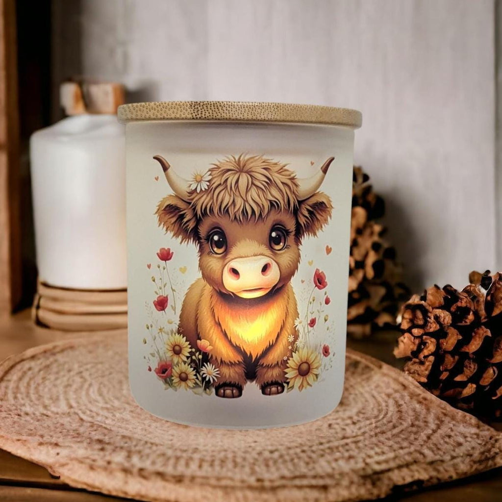 Cute Highland Cow Candle Holder With A Battery Operated Flickering Tea Light