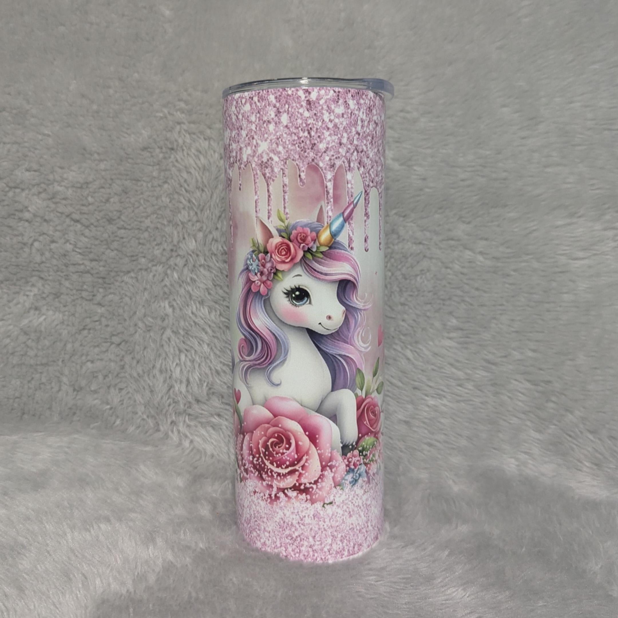 Unicorn Tumbler with A Glitter Design 20oz With Reusable Straw, Can Be Personalized