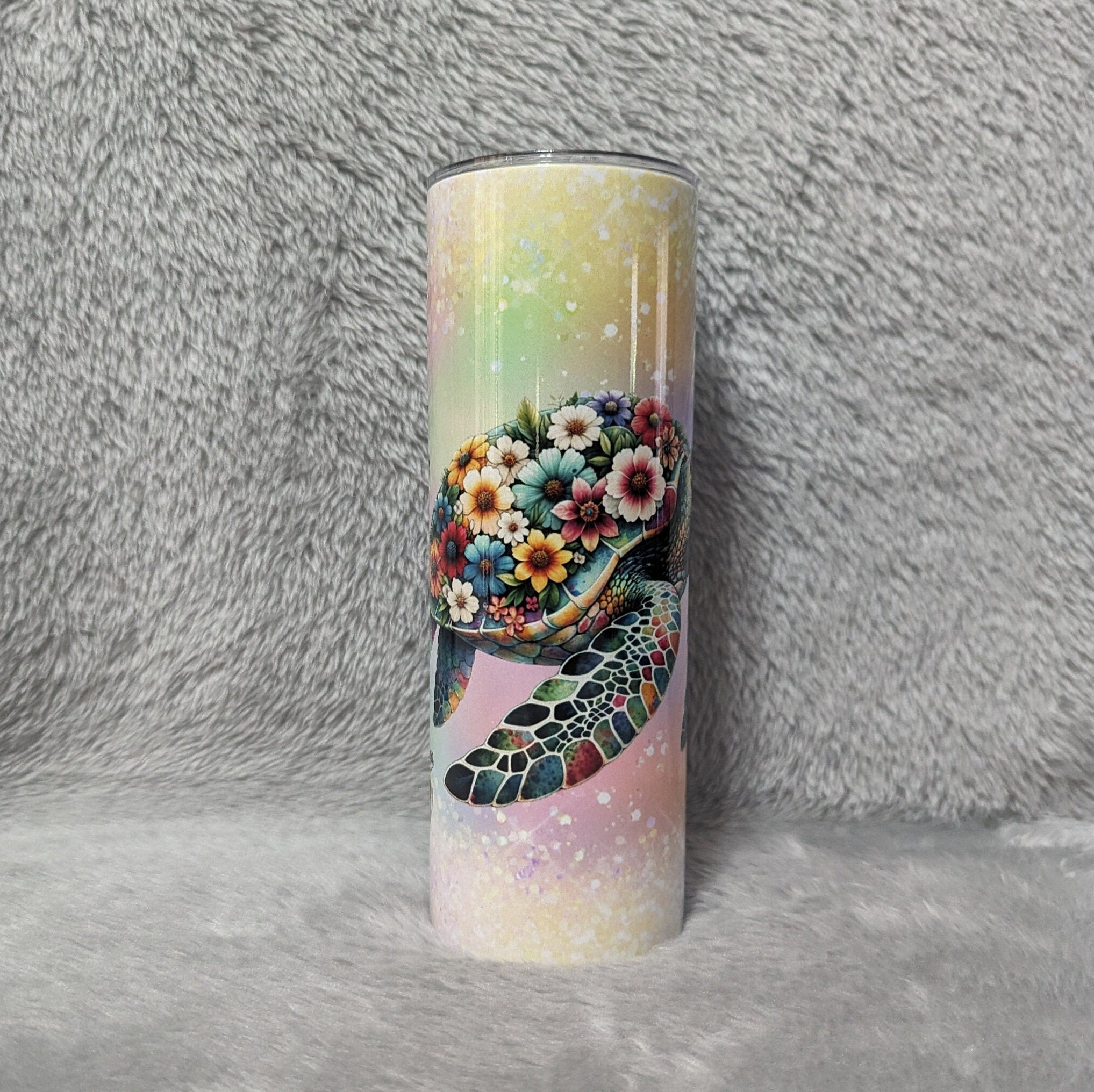 Floral Sea Turtle Tumbler 20oz Tumber With Reusable Straw, Can Be Personalized