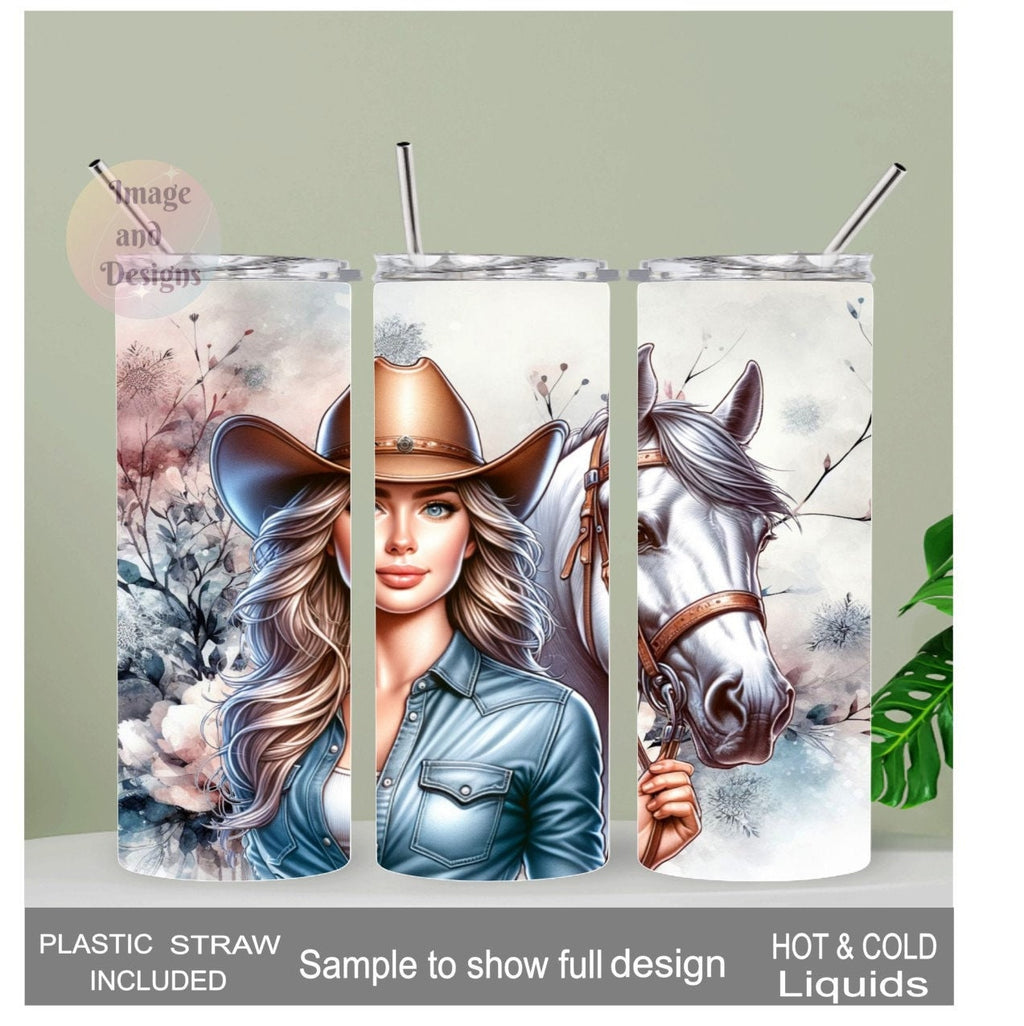 Cowgirl Tumbler 20oz With Reusable Straw, Can Be Personalized