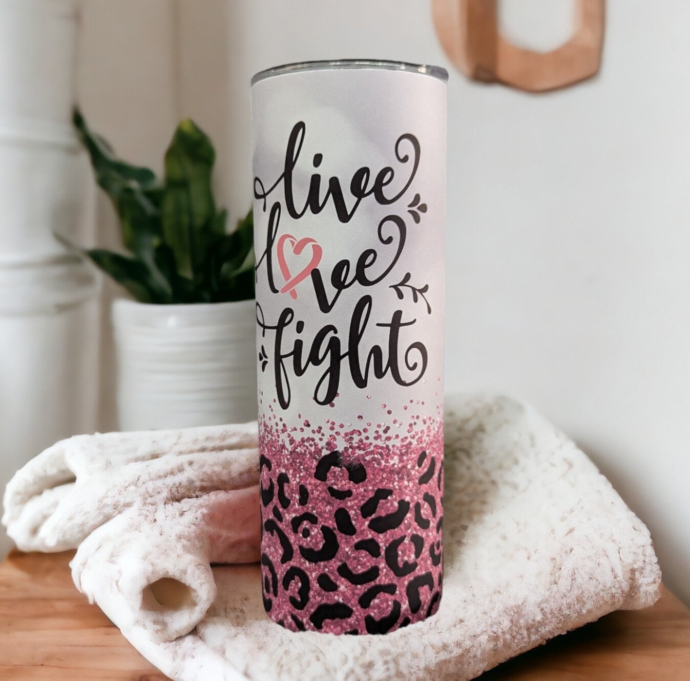 Live Love Fight Cancer Survivor Tumbler 20oz With Reusable Straw