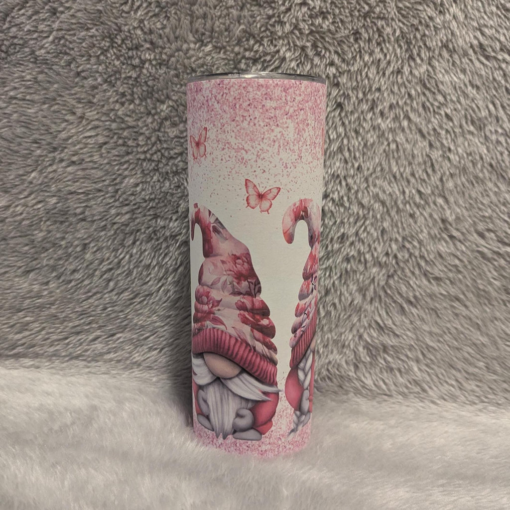 Gnome Tumbler with Butterflies and A Glitter Design 20oz With Reusable Straw, Can Be Personalized