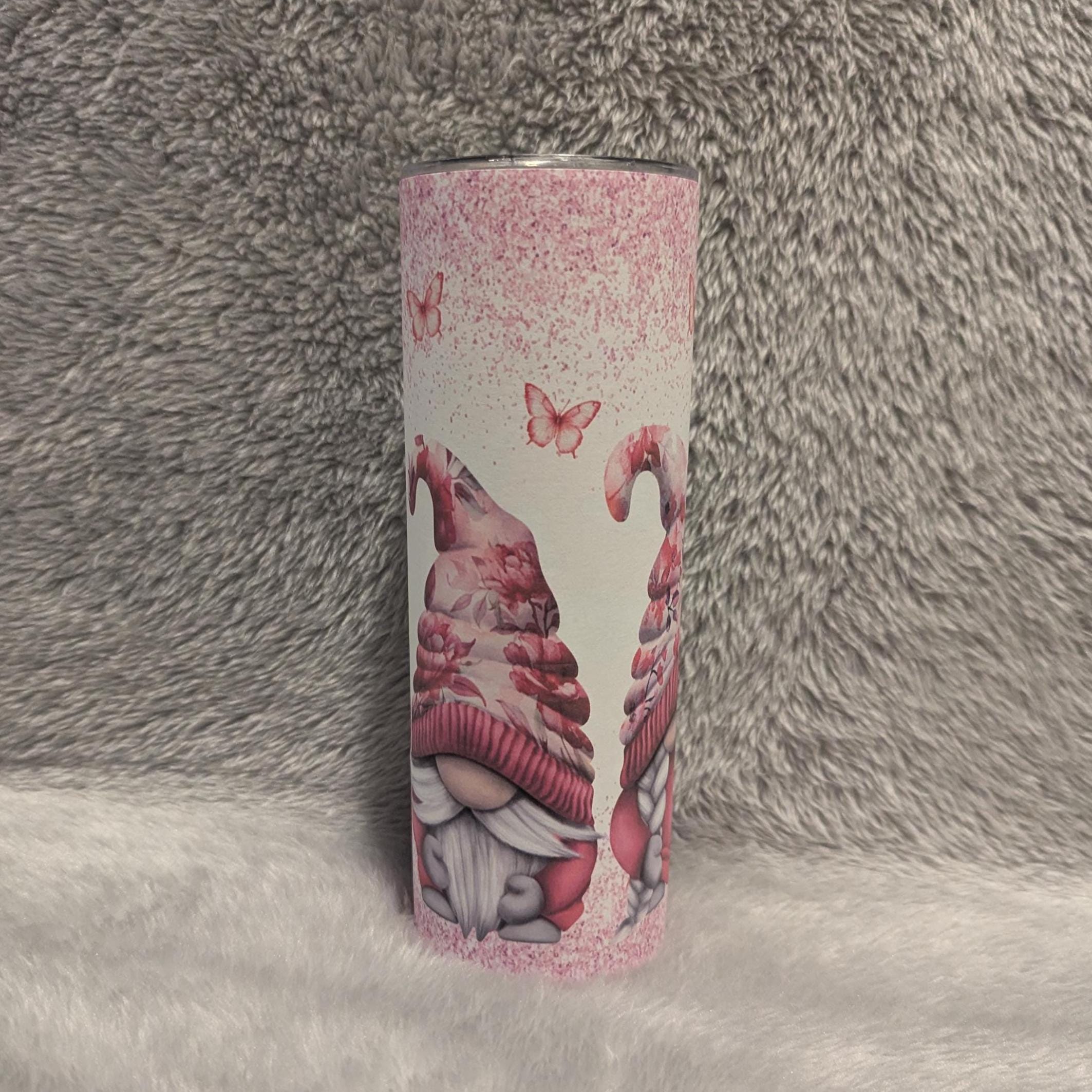 Gnome Tumbler with Butterflies and A Glitter Design 20oz With Reusable Straw, Can Be Personalized