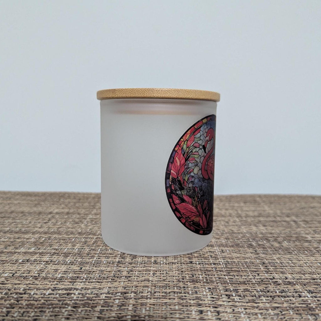 Flamingo Candle Holder With A Stained Glass Design, Includes A Battery Operated Flickering Tea Light