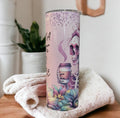 Mama Needs Her Coffee Skeleton Girl Tumbler With A Glitter Design 20oz With Reusable Straw, Can Be Personalized