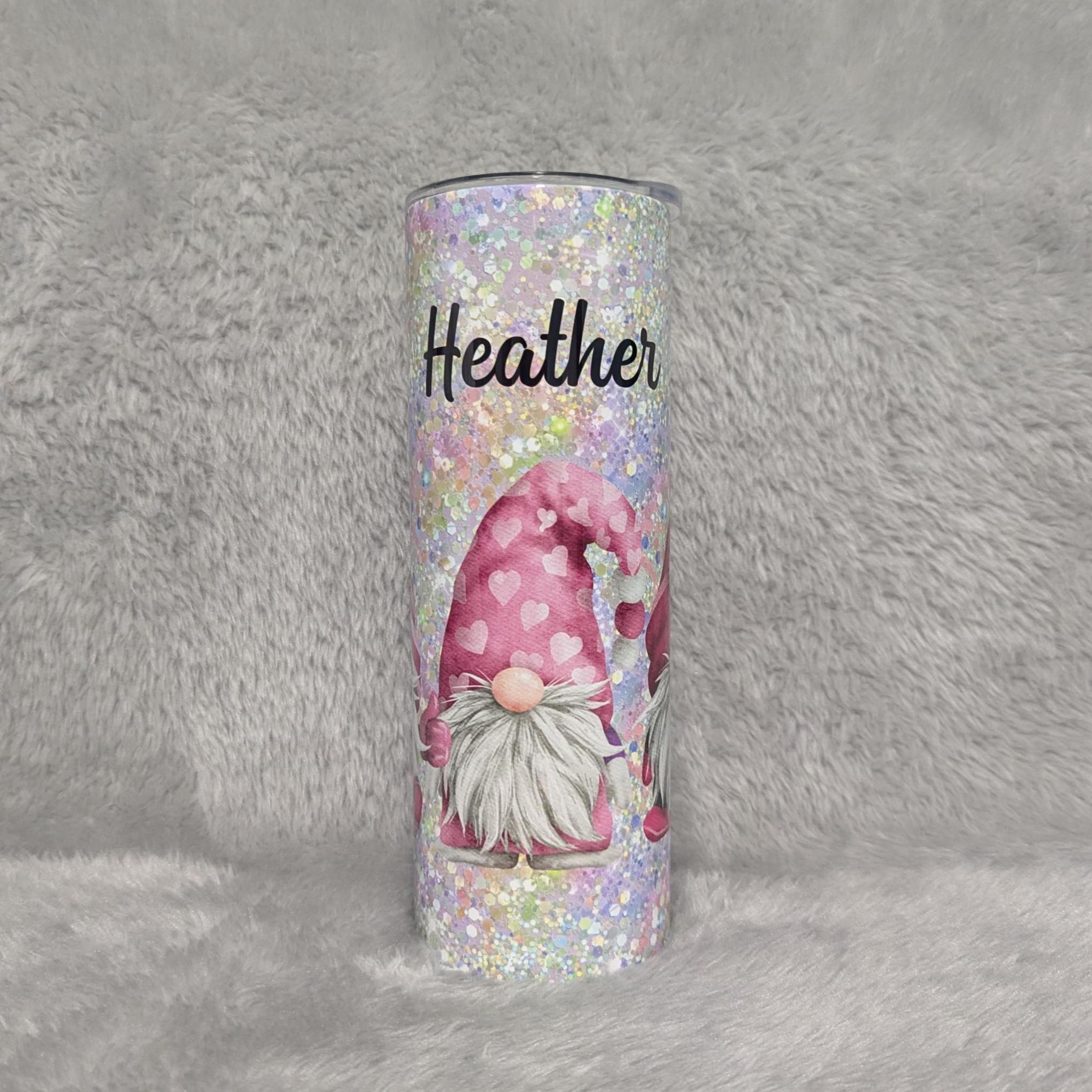 Gnome Tumbler With A Confetti Design 20oz With Reusable Straw, Can Be Personalized